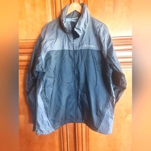 Columbia Gray Black Windbreaker Jacket Hood Zip Front Adj Hem/Sleeves EUC L